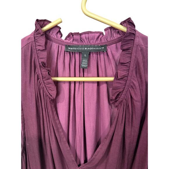 WHBM Purple Sleeveless Ruffle Neck Peplum Top Smocked Waist L EUC - Picture 3 of 7